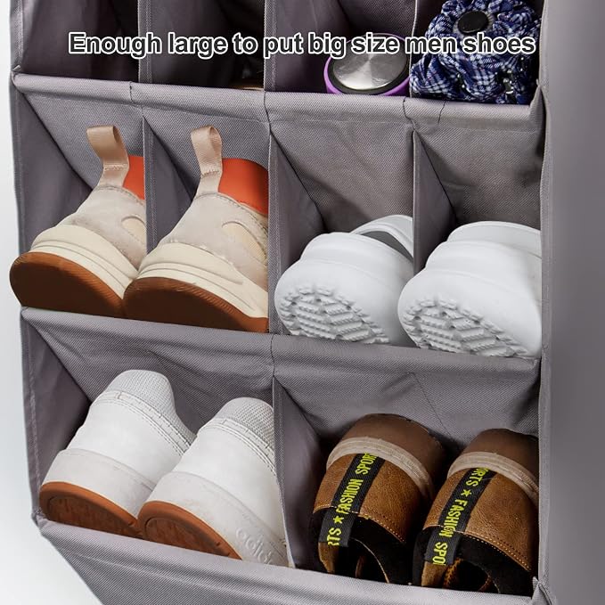 2 Pack Over the Door Shoe Organizers, Hanging Shoe Organizers Large Pockets | Shoe Storage for Closet, Shoe Holder for Boots, Sneakers, Heels, Hanging Shoe Organizer Shoe Rack for RV, Dorm, Home, Grey - Image 5
