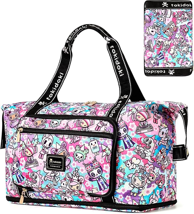 tokidoki Travel Duffle Bag, Weekender with Shoe Compartment Toiletry Bag | many compartments: laptop sleeve, wet-dry pocket, trolley sleeve. Includes toiletry bag. Carry-on. by Tokidoki