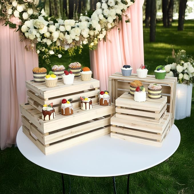 Wooden Crates, Unfinished Set of 5 Large Wood Crates with Handles, Rustic Farmhouse Wooden Crate for Decor, Wedding Birthday Home Party Living Room Kitchen Decoration - Image 4