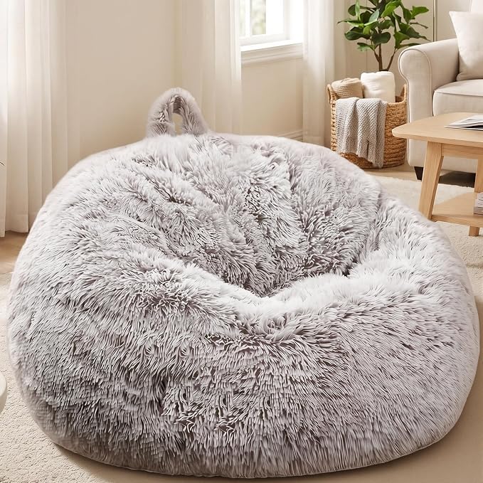 Stuffed Animal Storage Bean Bag Chair Cover, Soft Bean Bag Cover | Fluffy Faux Fur Stuffed Animal Storage Chair, Non-Slip Bottom, Fill with Plush Toys or Blankets, for Adults Teens Kids Girls by AZHCHKE