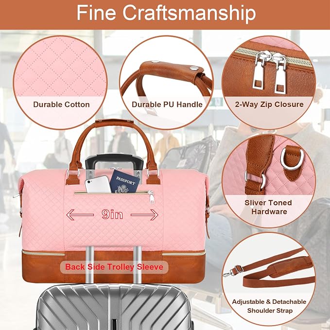 ITIEZY Weekender Bag for Women 21.5" Travel Duffel Large Carry On Bag 3PCS | Nylon Duffel Bag with Waterproof Shoe Compartment, Crossbody Bag and Toiletry Bag, Travel Weekend Hospital Overnight Gym Bag - Image 6