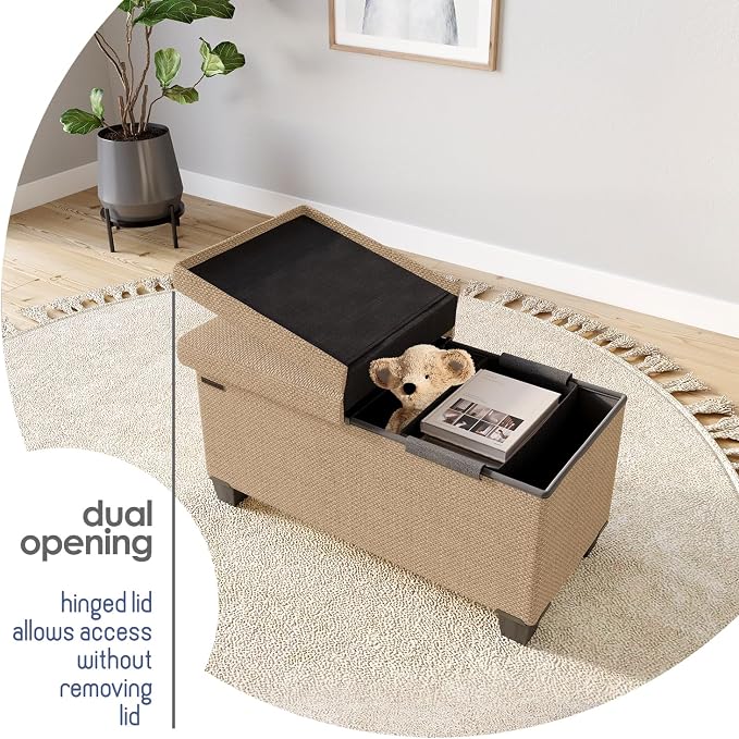 Storage Ottoman Bench with Bins, 30-in Storage Bench for Bedroom End of Bed, Folding Foot Rest Ottoman for Living Room Max 660lbs, Fabric Ottomans, Taupe - Image 9