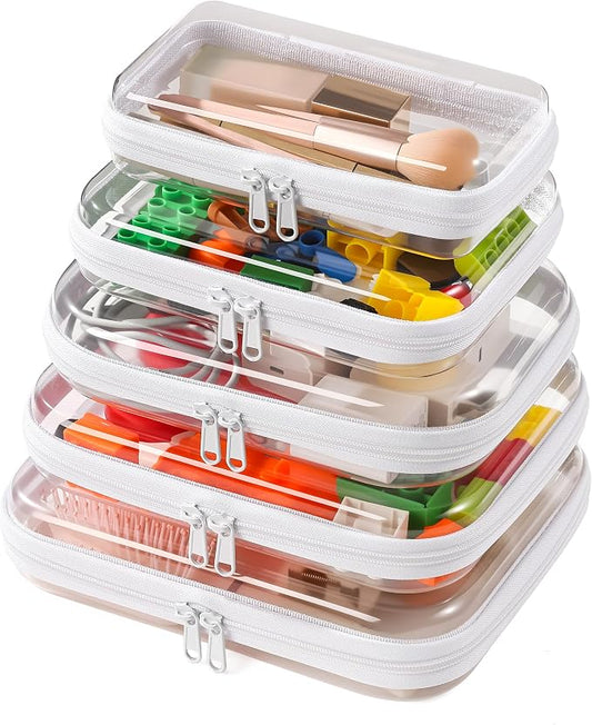 5 Pack Clear Hard Shell Zipper Case Diaper Organizer | 1.0mm Hard Shell, Upgraded Large Zipper Pulls, Clear Travel Pouches, Smooth Zipper Closure, Holds Shape by Unknown