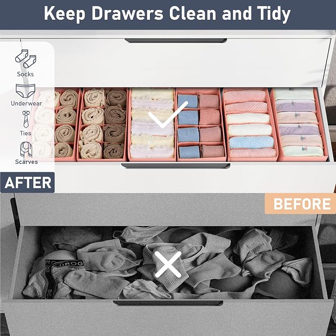 DIMJ Drawer Organiser, Cupboard Organiser, Set of 8, Pax Organiser, 30 x 15 x 9 cm, Organiser System for Wardrobe, Children's Clothes, Socks, Changing Utensils, Pink - Image 3