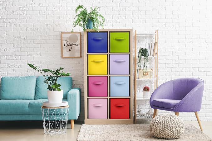 Sorbus Fabric Storage Cubes - 8 Foldable Storage Bins for Organizing Pantry, Cubbies, Toy Box - Clothes Storage & Closet Organizer - 13 Inch Collapsible Cube Baskets for Shelves with Handle - Image 2