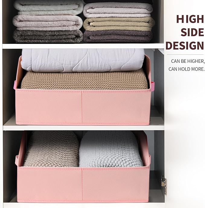 Closet Baskets for Shelves Trapezoid - Decorative Storage Baskets with Handle, Closet Bins for Organization, Shelf Storage Bins for Clothes, Books, Home, Office, 6 Pack, Pink - Image 4