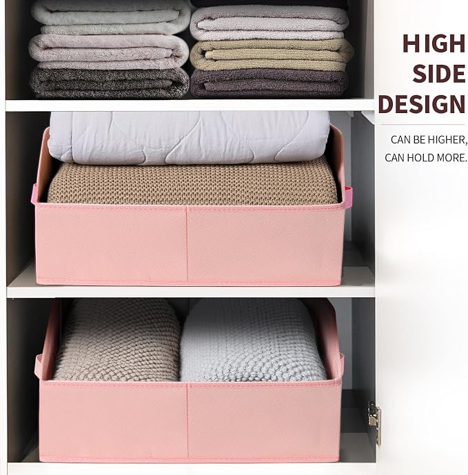Closet Baskets for Shelves Trapezoid - Decorative Storage Baskets with Handle, Closet Bins for Organization, Shelf Storage Bins for Clothes, Books, Home, Office, 4 Pack, Pink - Image 4