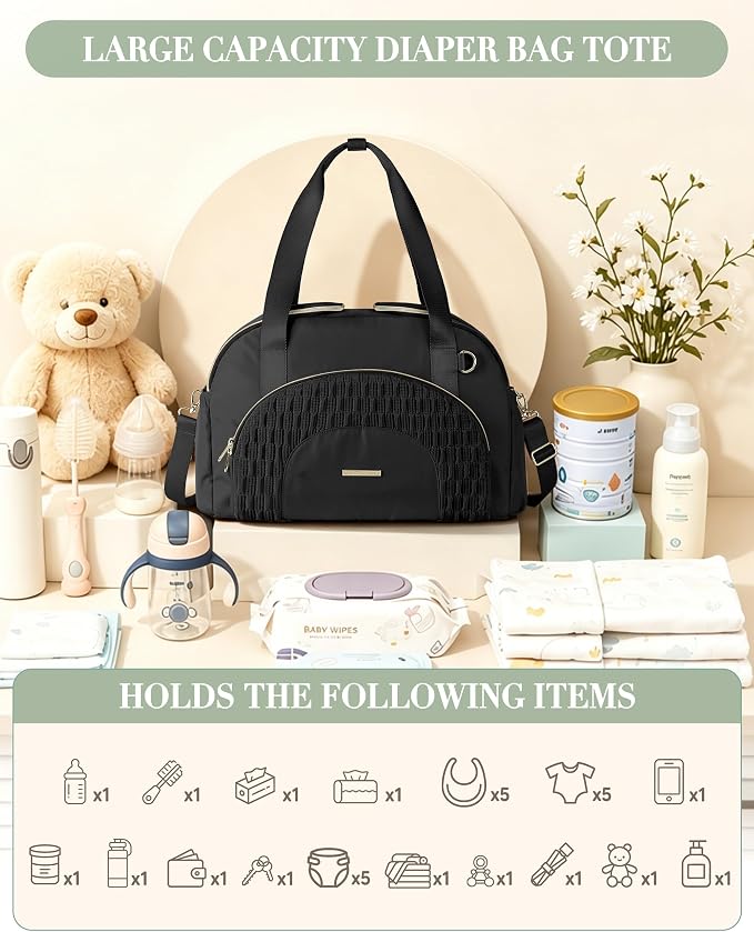 Marscamd Diaper Bag Tote with Changing Pad, Dual Inner Compartments | Large Crossbody Diaper Bags for Travel with Insulted Bottle Pockets, Luggage sleeve, Mommy Bag for Hospital - Image 4