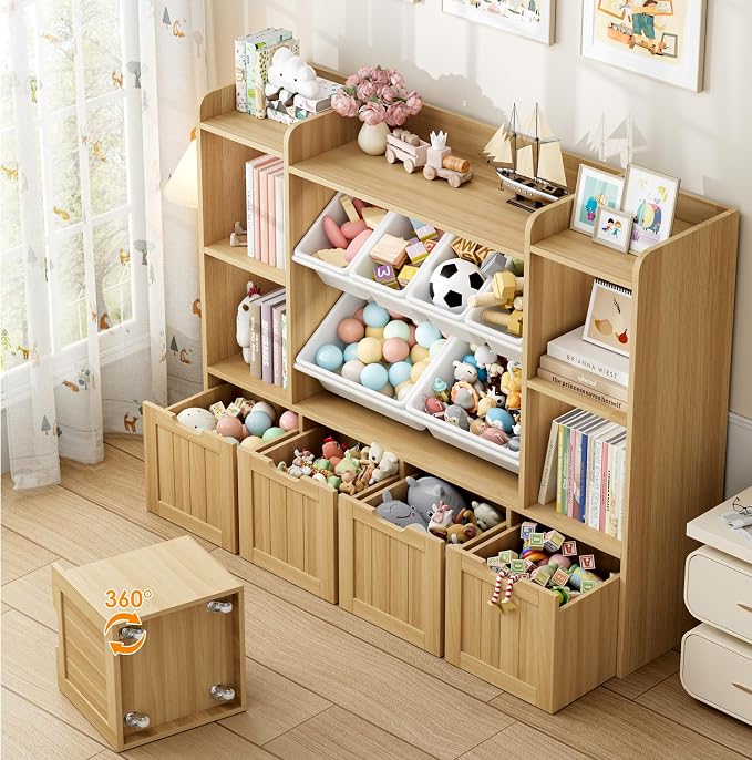 Toy Storage Organizer with Movable Drawer Toy Organizer for Kids | Large Toy Organizers and Storage with 6 Storage Cubbies, Kids Toy Storage and Toy Chest for Playroom and Kids Room, Natural - Image 5