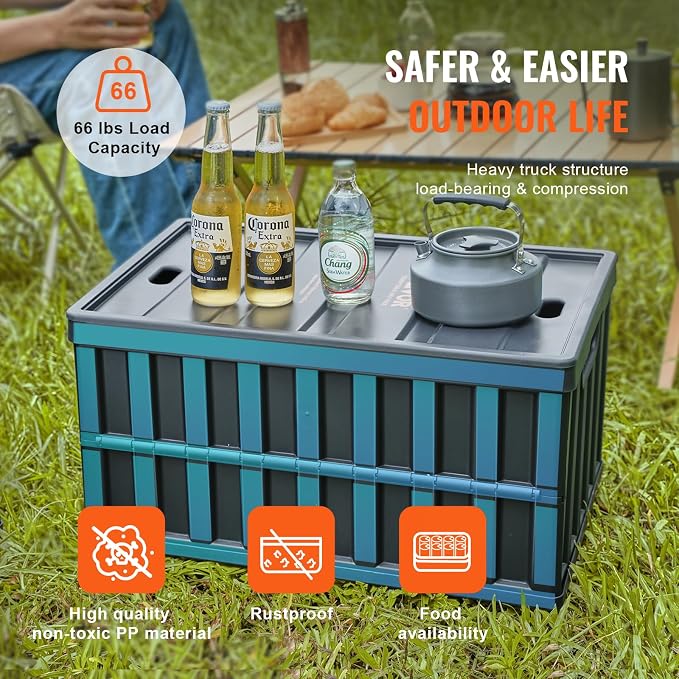 VEVOR 65L Collapsible Storage Bins with Lids 3 Packs, Stackable Utility Crates with Handles, Large Folding Containers for Organizing Tools, Books, Food, Drinks, Camping&Transport | For Organizing Tools, Books, Food, Drinks, Camping&Transport, Large Hea... - Image 4