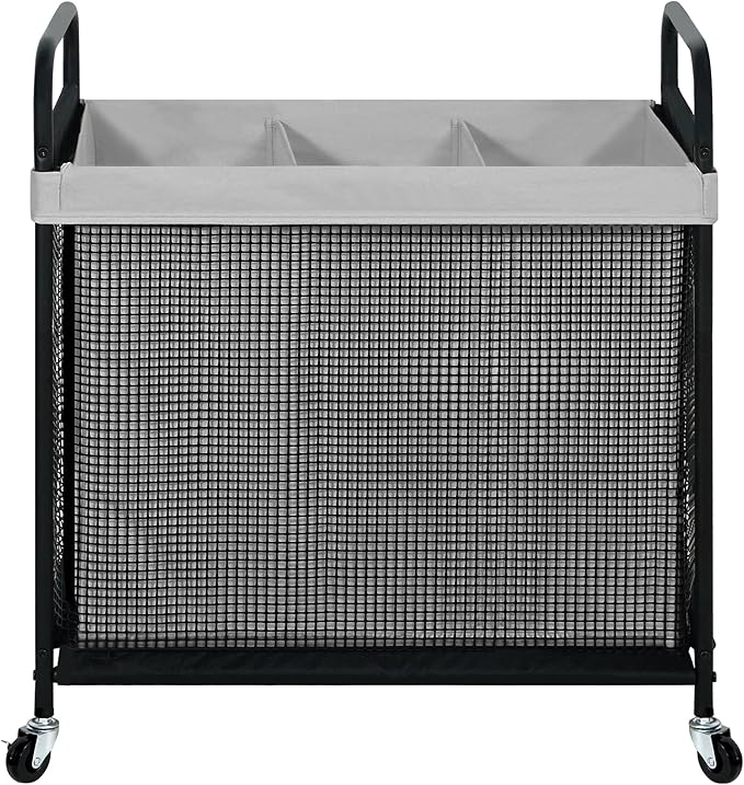 STO STO Laundry Hamper 3 Section, 120L Rolling Laundry Sorter Cart with Removable and Washable Liner Bag, Clothes Hamper with Wheels and Metal Handle for Laundry Room and Bedroom, Gray by STOSTO