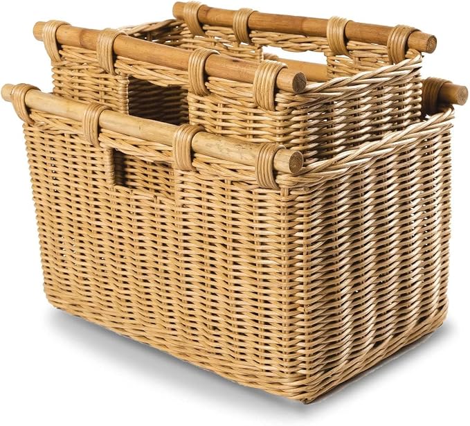 The Basket Lady Tall Narrow Wicker Storage Basket, S, Sandstone | Outside: 16" L x 9.5" W x 10" H | Inside: 14.5"L x 8"W x 8.5"H - Handcrafted by artisans from natural rattan - Image 5