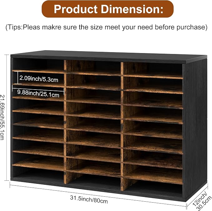 Alpeir Classroom Mailbox 27 Slots with Removable Shelves, Black/Rustic | Hold 13500 Sheets Paper, Heavy Duty, Easily Assemble, Teacher Student Organization, For Classroom, Office Home Countertop - Image 2