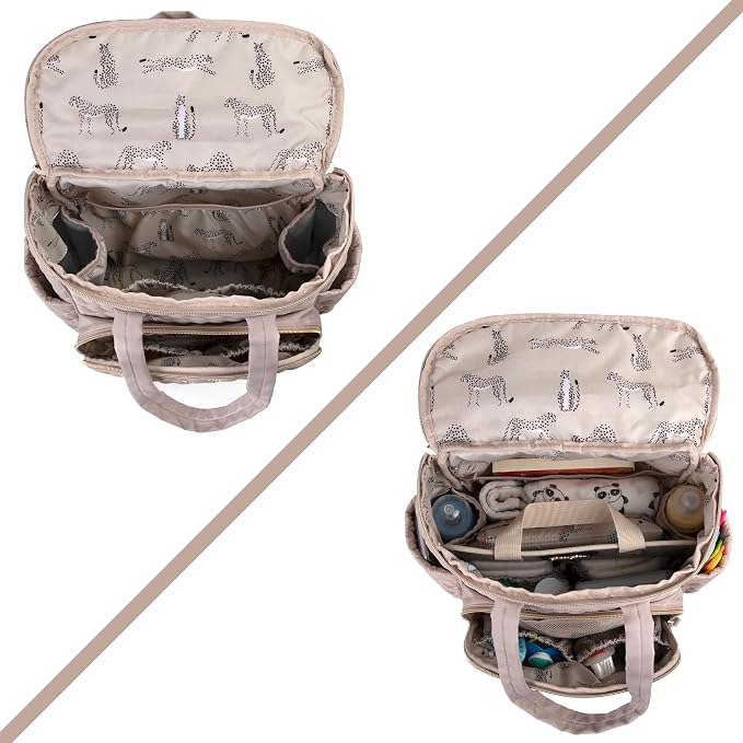Jessica Simpson Quilted Diaper Bag Backpack with Insulated Pockets, Portable Changing Pad, Stroller Straps, Organizer Insert 3 Pc. Set (Khaki) - Image 4