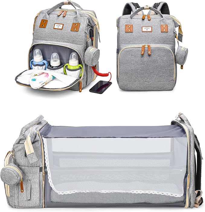 JSTPRO Diaper Bag Backpack with Changing Station, 25L Capacity, Grey by JSTPRO