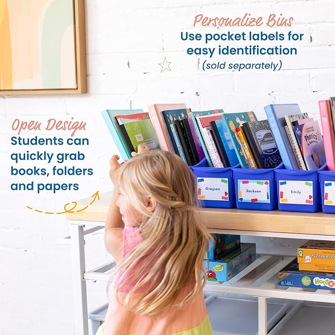 ECR4Kids Linking Plastic Storage Book Bin, Multipurpose Organization, Blue, 10-Piece | Durable plastic with built-in handles, interlocking, nestable, ideal for books, magazines, and files in a classroom or office - Image 5