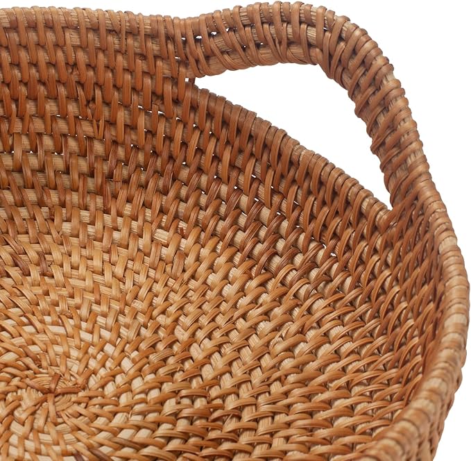 Rattan Storage Basket, Hand Woven Fruit Basket with Handles, Wicker Serving Basket, Bread Basket, Decorative Baskets for Organizing, Set of 2 - Image 3
