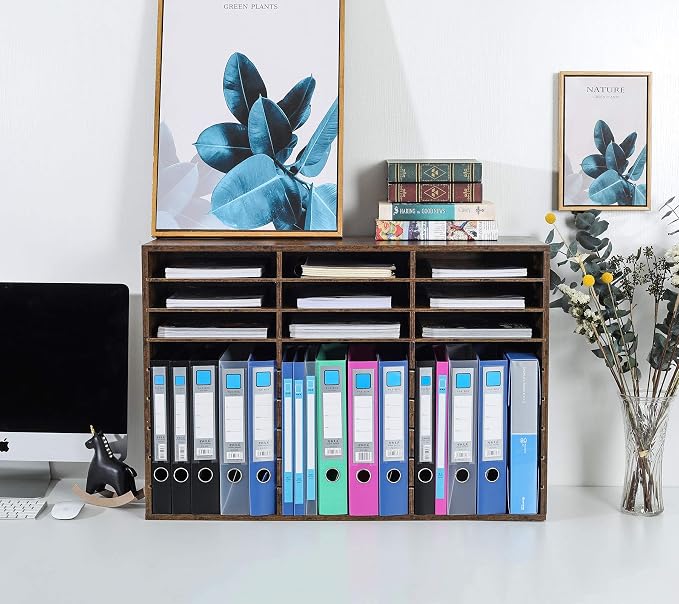 TQVAI Wood Literature Organizer, 27 Slots Hold 13500 Sheets A4 Papers, Wooden Desk File Paper Storage Organizer with Adjustable Shelves, Mailbox Cubbies for Office Home Classroom, Classroom, Archaize - Image 4