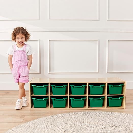 ECR4Kids Scoop Front Storage Bins, Multipurpose Organization, Green, 10-Piece | Durable plastic, GREENGUARD Gold Certified, 1.2 gallon capacity, lightweight & nestable, built-in handle, classroom/home use - Image 7