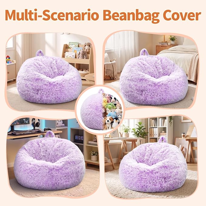 Stuffed Animal Storage Bean Bag Chair Cover, Soft Bean Bag Cover | Fluffy Faux Fur Stuffed Animal Storage Chair, Non-Slip Bottom, Fill with Plush Toys or Blankets, for Adults Teens Kids Girls - Image 7
