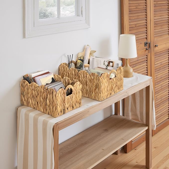 GRANNY SAYS Wicker Storage Basket for Shelves, Scalloped Baskets for Pantry | Scalloped Water Hyacinth Basket, Storage Wicker Basket for Pantry, Water Hyacinth Baskets with Scalloped Edge, Woven Baskets - Image 6
