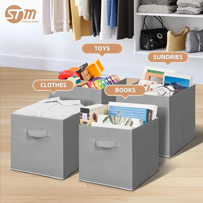 STORAGE MANIAC Storage Cubes, 11 Inch Collapsible Storage Bins with Handles, 10 Pack Fabric Foldable Bins for Organization, Durable Storage Bins for Closet, Shelves, Offices, 10-Pack Grey - Image 2