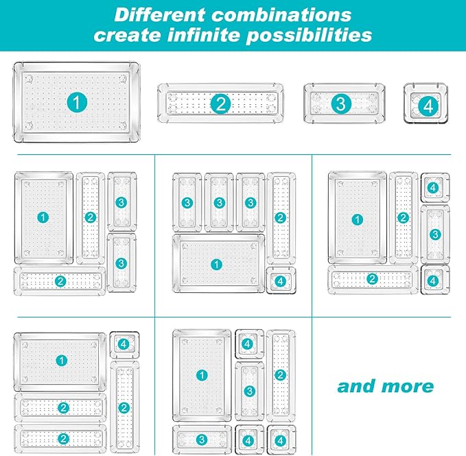 25 Piece - Non-Slip Drawer Organizer Bin Set- Clear bins with stick on non slip pads - Image 9
