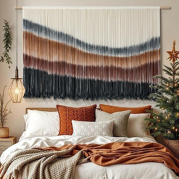 Macrame Wall Hanging Boho Wall Decor Large-Scale Tie-Dye Tapestry 57"W*35"L | Handmade Yarn Art, Fiber Wall Hanging, Large Wall Decor, Boho Style, for Living Room Bedroom Decor, Bohemian Home - Image 2