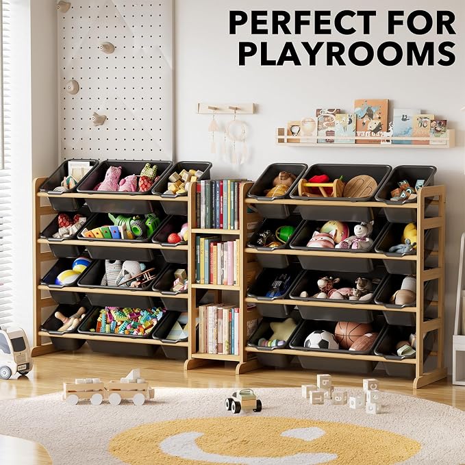 SpaceAid Large Toy Storage Organizer with 24 Bins and 3 Shelves, Toy Organizers Storage Bookshelf, Kids Bin Shelf Box Bookcase for Bedroom Playroom Organization Room Decor, True Black - Image 5