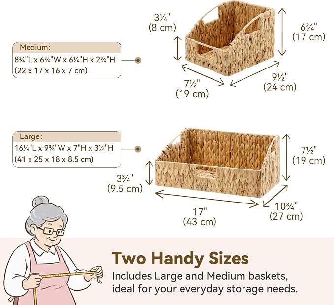 GRANNY SAYS Wicker Storage Basket, Wicker Basket with Handles, Trapezoid Woven Baskets for Shelves, Decorative Baskets for Home Decor, Water Hyacinth, 3 Pack - Image 2