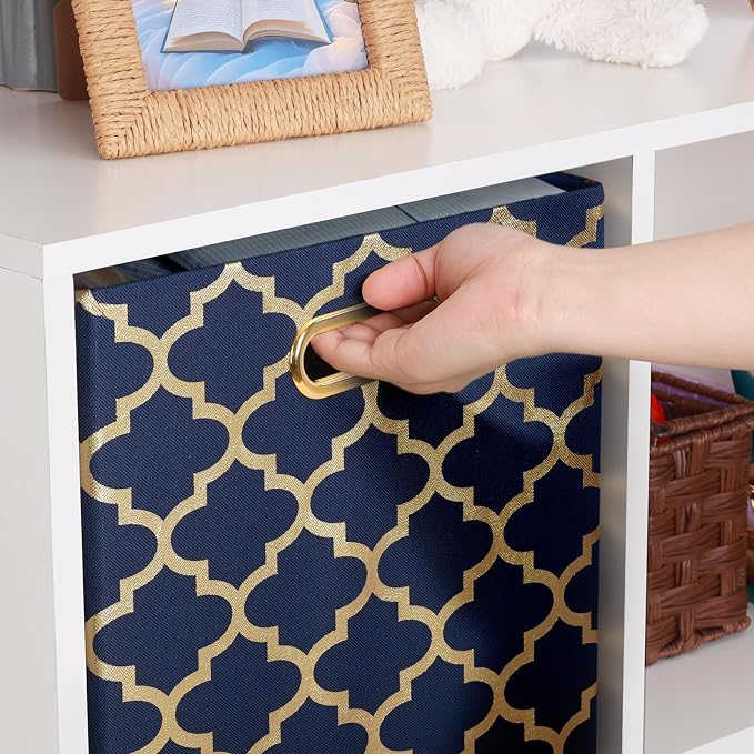 11x11x11 Storage Cube Bins, Collapsible Storage Bins Fabric Storage Cubes | Organizer Baskets Box Drawers for Shelves, Closet, Wardrobe, Bookshelf, Cabinet Blue/Gold Lantern, 4 Pack - Image 6