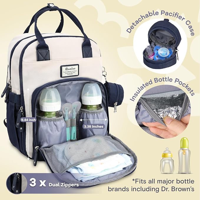 RUVALINO Baby Diaper Bag Backpack with Changing Pad, Baby Shower Gifts | Baby Essentials, Waterproof Travel Baby Bags for Mom Dad Girl Boy, Insulated Bottle Holders, Pacifier Case, Large Capacity - Image 4