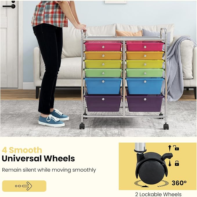 Giantex 12 Drawer Rolling Storage Cart Tools Scrapbook Paper Office School Organizer (Multicolor) - Image 7