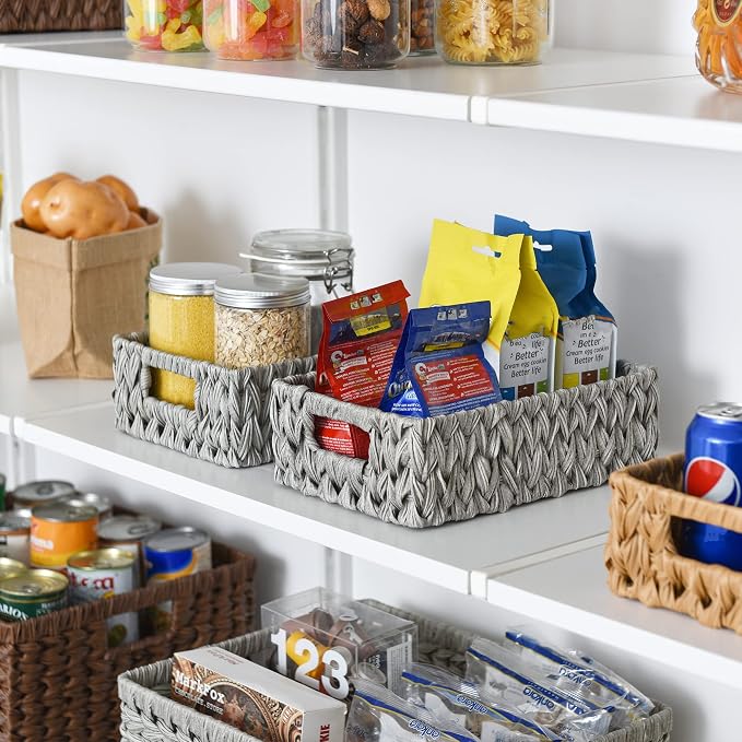 GRANNY SAYS Wicker Baskets for Storage, Waterproof Gray Baskets, 2-Pack | Grey Baskets, Plastic Baskets for Organizing, Plastic Storage Baskets moisture resistant,Wicker Baskets with Handles,Odorless - Image 6