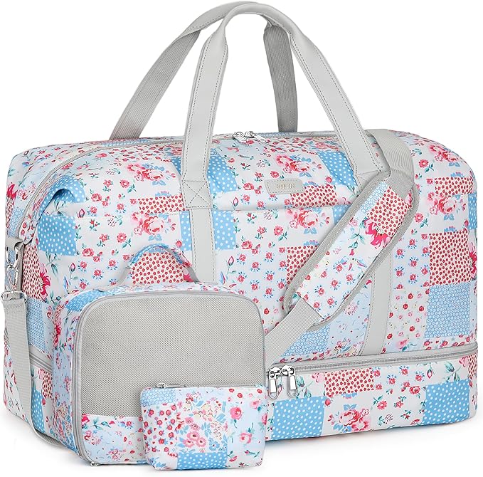 Weekender Bags for Women, 21" Travel Duffle Bag with Shoe Compartment | 3PCS Carry On Overnight Large Duffel Bag with Crossbody Bag and Toiletry Bag for Weekend Travel Gym Hospital Business Trip by IBFUN