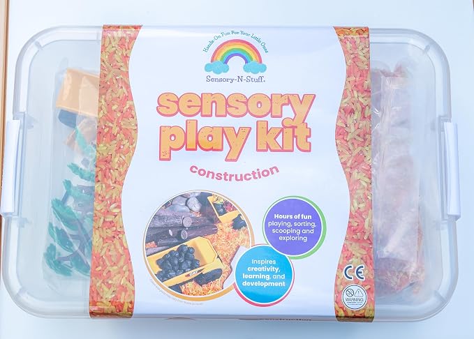 Construction Sensory Bin Kit for Kids | Taste-Safe Rice, Realistic Rocks & Logs, Wooden Tools & Vehicles – Includes Storage Bin – Montessori-Inspired Sensory Play - Image 9