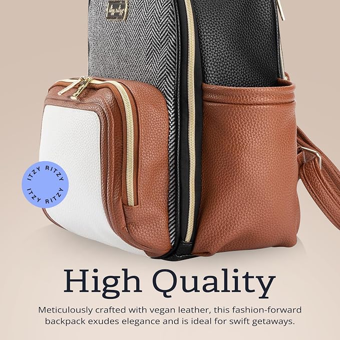 Itzy Ritzy Mini Diaper Bag Backpack 10 Pockets Changing Pad, Coffee & Cream | Chic Mini Plus Diaper Bag with 2 Insulated Bottle Pockets, Key Lanyard, Wipeable Changing Pad, Grab-Top Handle & Rubber Feet - Image 7