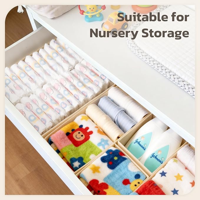 Drawer Organizer, 16 Pack Baby Dresser Organizer for Nursery, Foldable Closet Organizers and Storage Dresser Dividers for Clothes, Socks, Scarves, Ties (Beige) - Image 5