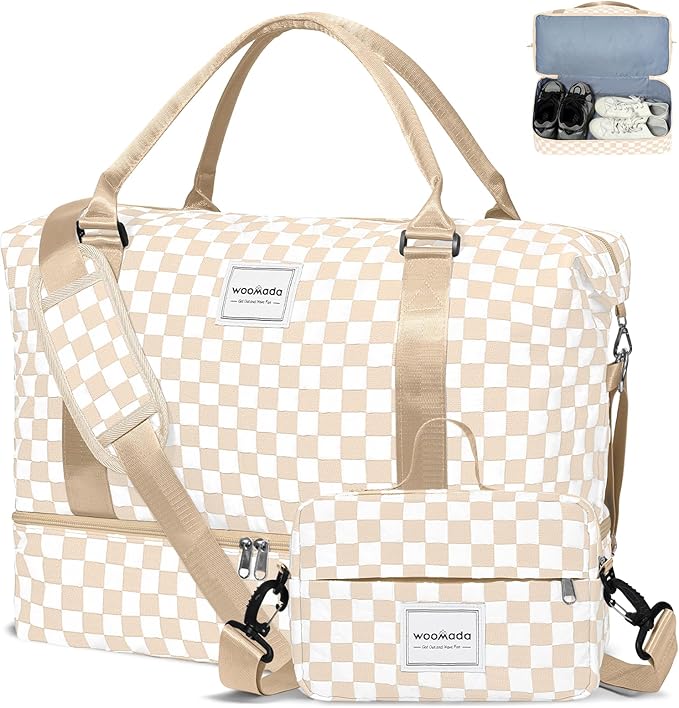 WOOMADA Weekender Overnight Bag for Women, Shoulder Travel Duffel with Shoes Compartment,Gym Bag with Toiletry Bag by WOOMADA