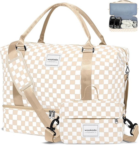 WOOMADA Weekender Overnight Bag for Women, Shoulder Travel Duffel with Shoes Compartment,Gym Bag with Toiletry Bag by WOOMADA