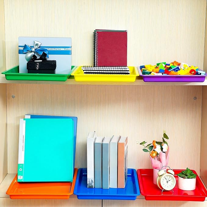 6 Pack Large Plastic Art Trays for Classroom, 16x12x1 Inch,Rainbow | Plastic Paint Trays for Kids Craft Activity Sensory Play Stackable Organizer for Preschool Art Projects Jewelry Beads Sorting - Image 6
