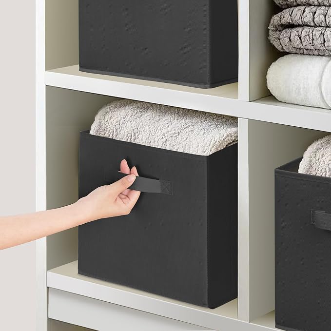 Easi Storage Cubes, 11 Inch Storage Bins, Set of 8, Foldable Fabric Cube Storage Organizer With Handles, Closet Cube Storage Bins, Collapsible Cubby Storage Organizer for Shelves,Offices, Black - Image 3