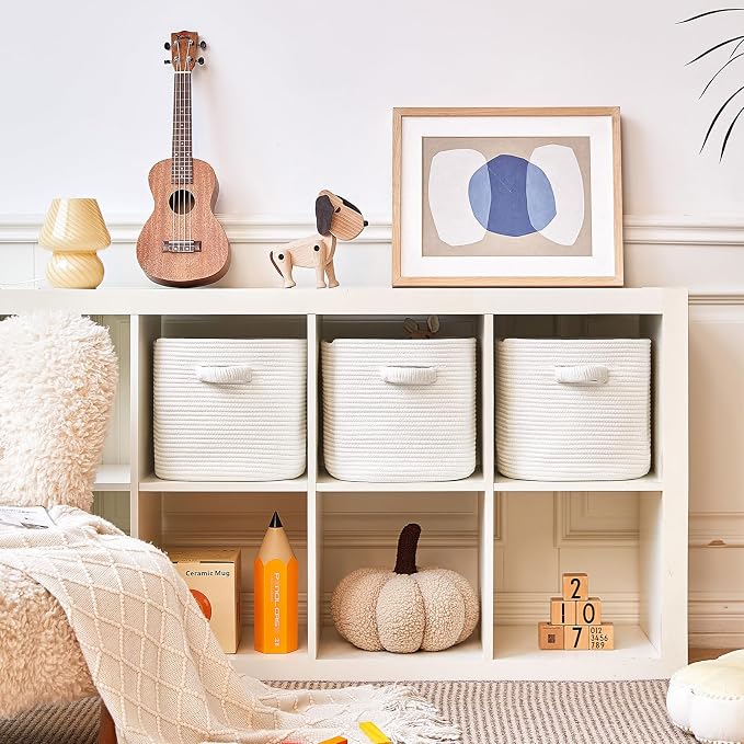 RUNKA Storage Cube Baskets - 3 Pack - 11 inch Square Baskets for Closet, Woven Bins - Ideal for Toy Storage | White - Image 3