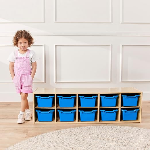 ECR4Kids Scoop Front Storage Bins, Multipurpose Organization, Blue, 10-Piece | Durable plastic, GREENGUARD Gold Certified, 1.2 gallon capacity, lightweight & nestable, built-in handle, classroom/home use - Image 7