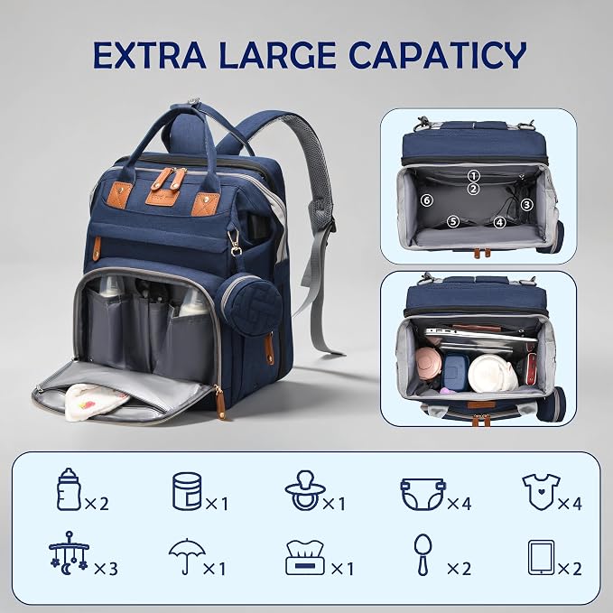 Diaper Bag with Changing Station, Pacifier Pouch, Waterproof Travel Design, Blue - Image 5