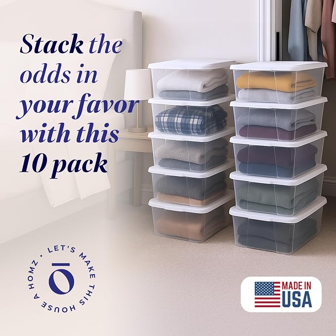 HOMZ Clear Plastic Storage Bins w/Snaplock Lids, 6 Qt, White, 10 Pack | Stackable Container Set for Home, Office Shelves, Kitchen, Garage, and Bathroom Organization - Image 2