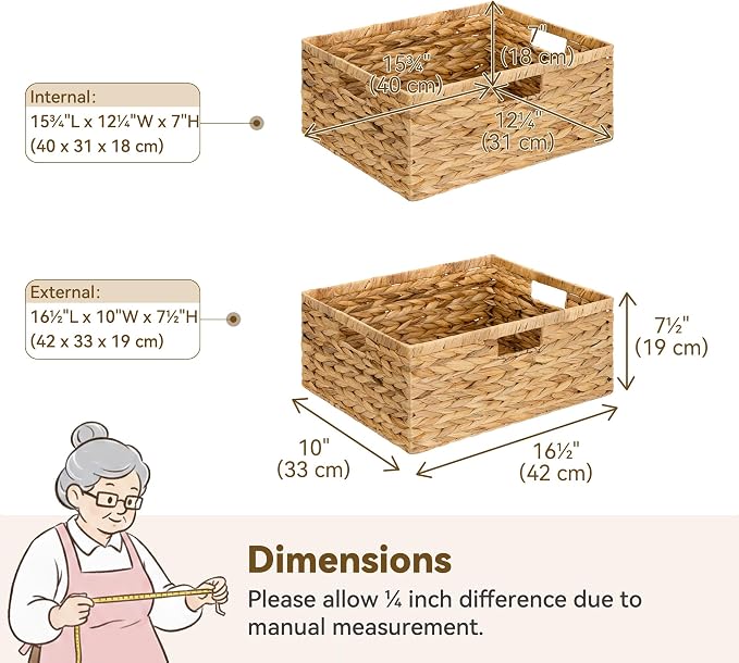 GRANNY SAYS Large Wicker Basket, Wicker Storage Baskets for Shelves, 1-Pack | Water Hyacinth Extra Large Wicker Baskets for Storage, Woven Baskets for Storage, Rectangular Shelf Basket with Handles - Image 2