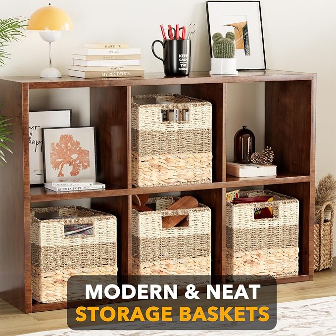 SpaceAid 4 Pack 3 Pattern Design Wicker Basket, Baskets for Organizing, Storage Rattan Basket with Handles for Shelves, Woven Cube Storage Bin Organizer, 10.5x10.5x10.5 inch, Natural - Image 2