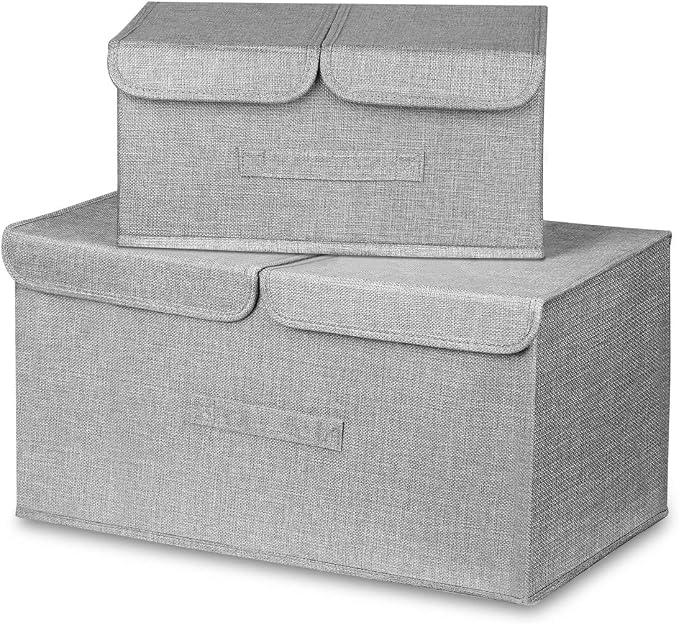 Storage Bins Linen Fabric Foldable Storage Boxes with Double Lids and Handles Fabric Storage Bin Organizer Box Containers for Nursery Home Bedroom Wardrobe by Unknown