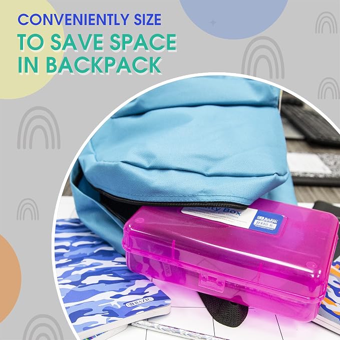 BAZIC PRODUCTS Bright Color Multipurpose Pencil Box, Stackable, 4-Set | snap-latch lid for pens, tools, crafts, supplies - Image 6